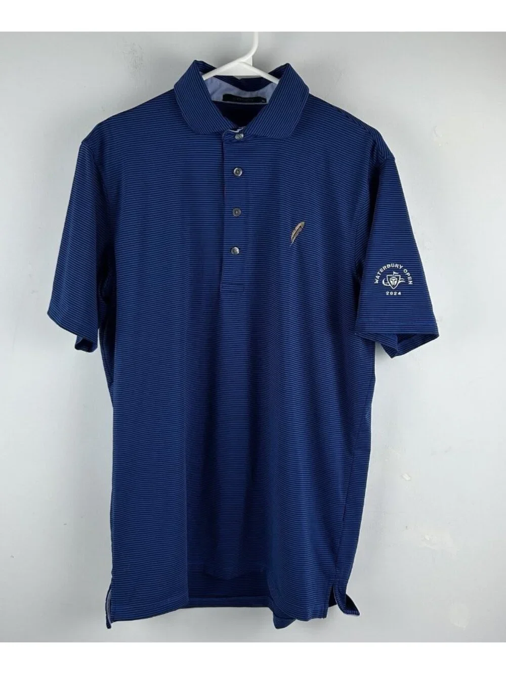 Greyson Polo Shirt Mens Medium Blue Striped Performance Golf Waterbury Open - Picture 1 of 8